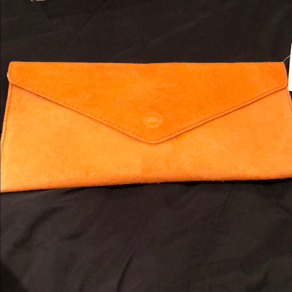 Orange suede clutch purse